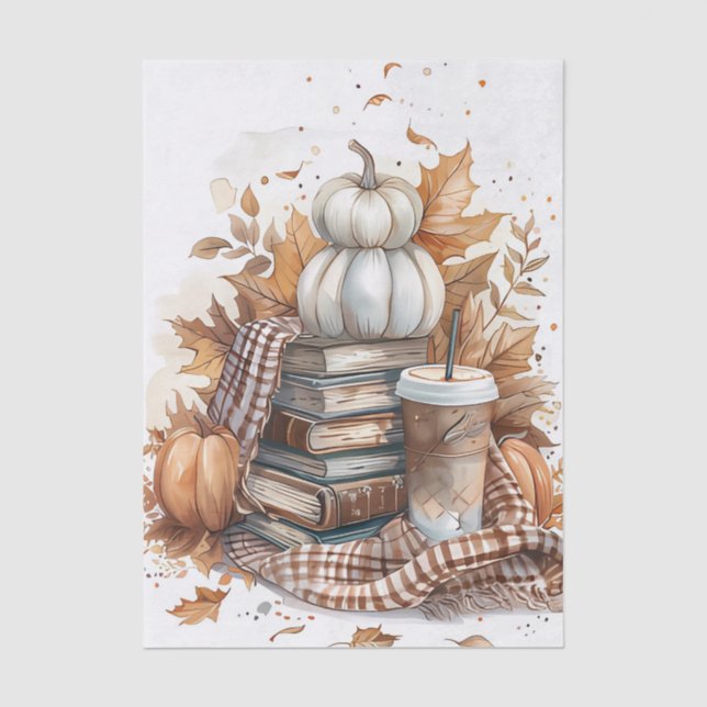 Bücher und Kürbisse mit farbigen Herbstfarben Seidenpapier (Vorderseite)