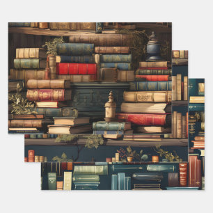 Bücher und Pflanze Geschenkpapier Set