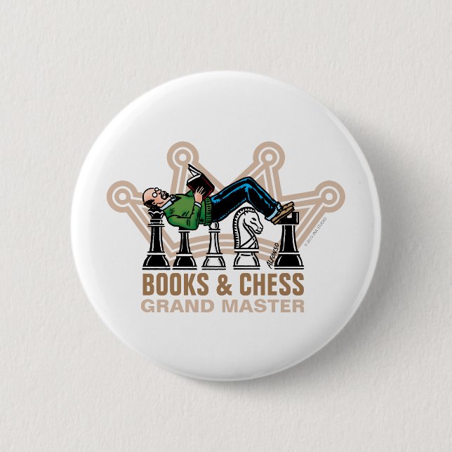 Bücher und Schach - Großmeister Button (Vorderseite)