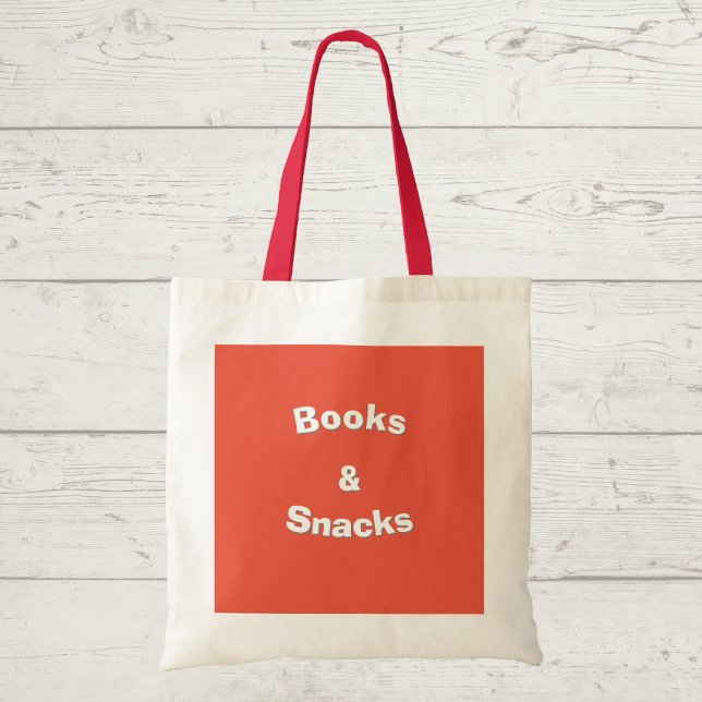 Bücher und Snacks - individueller Slogan Tragetasche (Bright modern tote with a slogan that can be customized)
