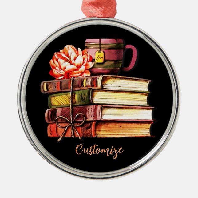 Bücher und Tee schwarz Ornament Aus Metall (Vorne)