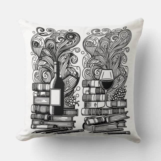 Bücher und Wein Farbe ich Doodle Kissen (Vorderseite)