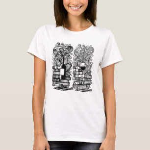 Bücher und Wein Farbe ich Doodle T-Shirt