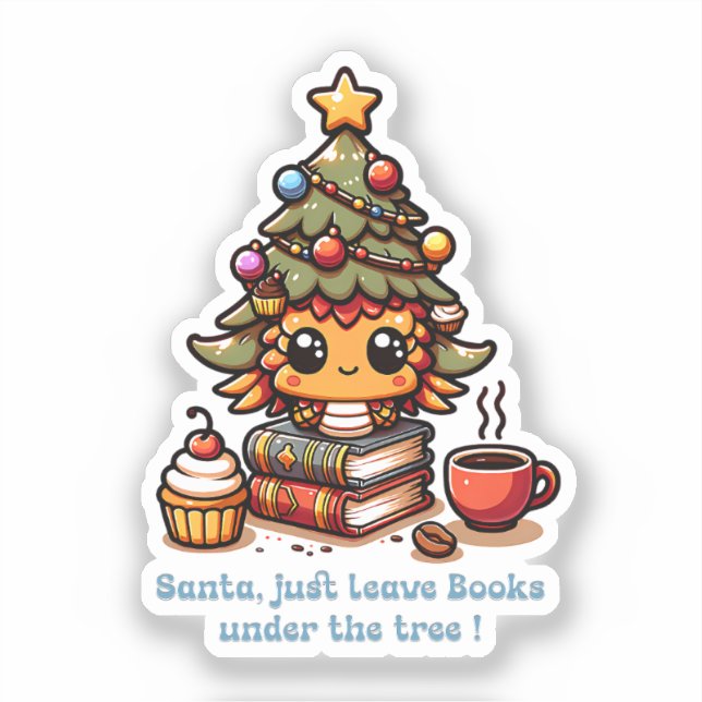 Bücher unter kawaii Weihnachtsbaum - Funny Santa Aufkleber (Vorderseite)