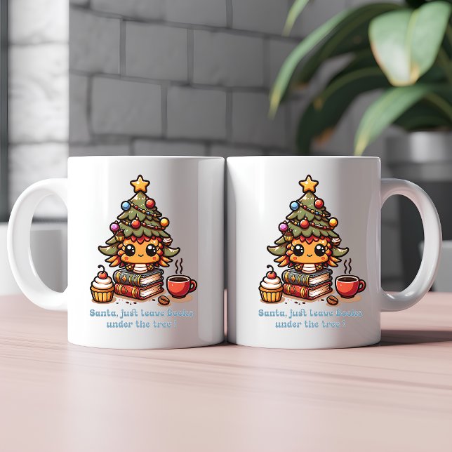 Bücher unter kawaii Weihnachtsbaum - Funny Santa Kaffeetasse (Von Creator hochgeladen)