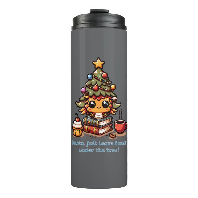 Bücher unter kawaii Weihnachtsbaum - Funny Santa Thermosbecher (Vorderseite)