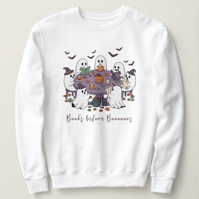 Bücher vor Boooos Niedlich Ghost Halloween Sweatshirt (Design vorne)