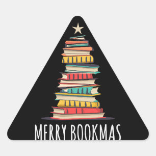 Bücher Weihnachtsbaum Merry Bookmas Dreieckiger Aufkleber