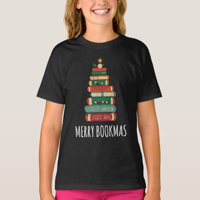Bücher Weihnachtsbaum Merry Bookmas T-Shirt (Vorderseite)
