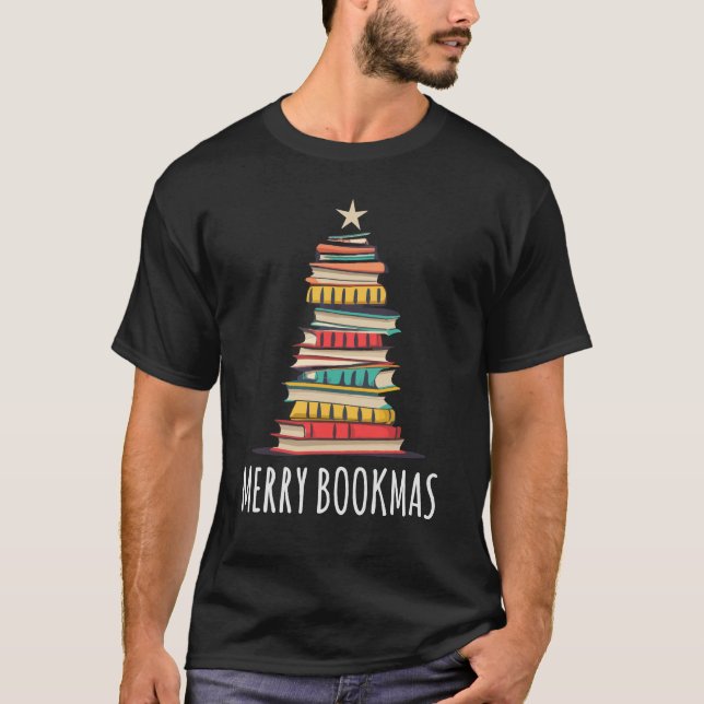 Bücher Weihnachtsbaum Merry Bookmas T-Shirt (Vorderseite)