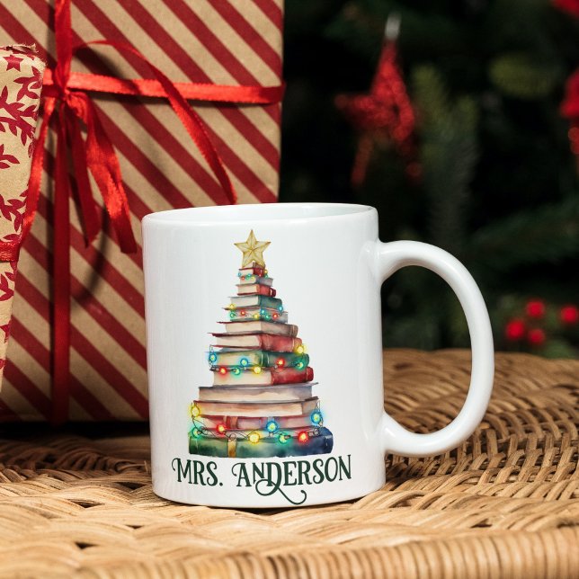 Bücher Weihnachtsbaumlehrer Buchliebhaber Name Kaffeetasse (Von Creator hochgeladen)