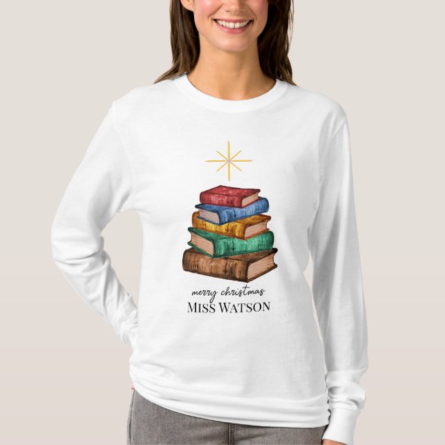 Bücher Weihnachtsbaumlehrer Personalisiertes Shirt (Vorderseite)
