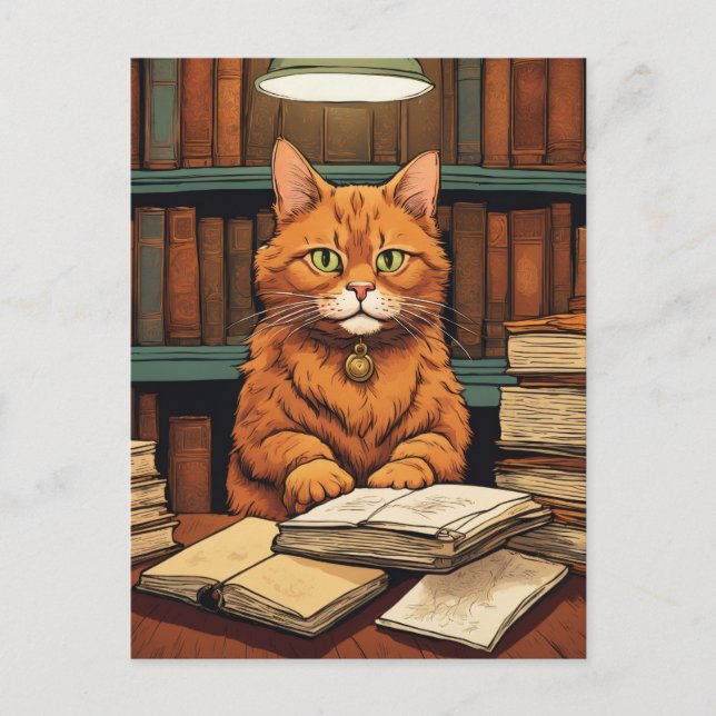 Bücherkatze #8 Postkarte (Vorderseite)