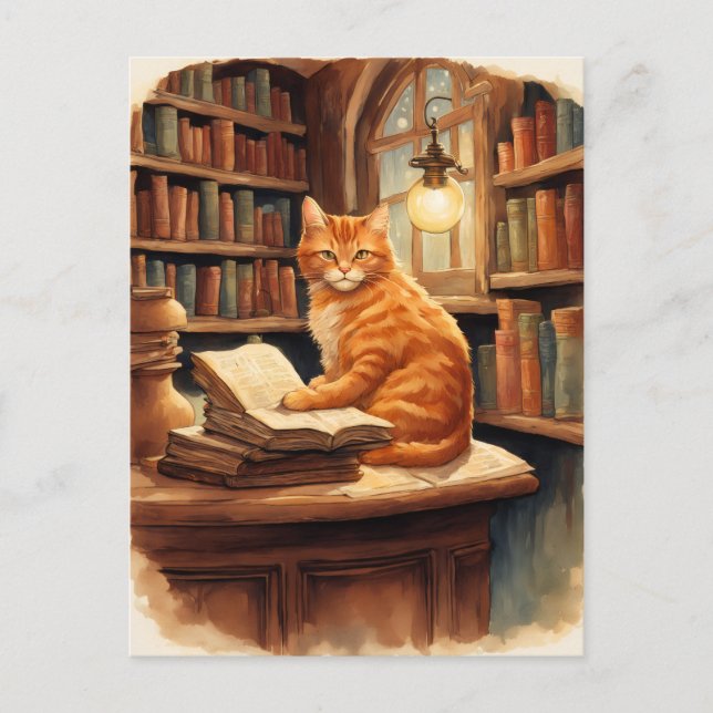 Bücherkatze Postkarte (Vorderseite)
