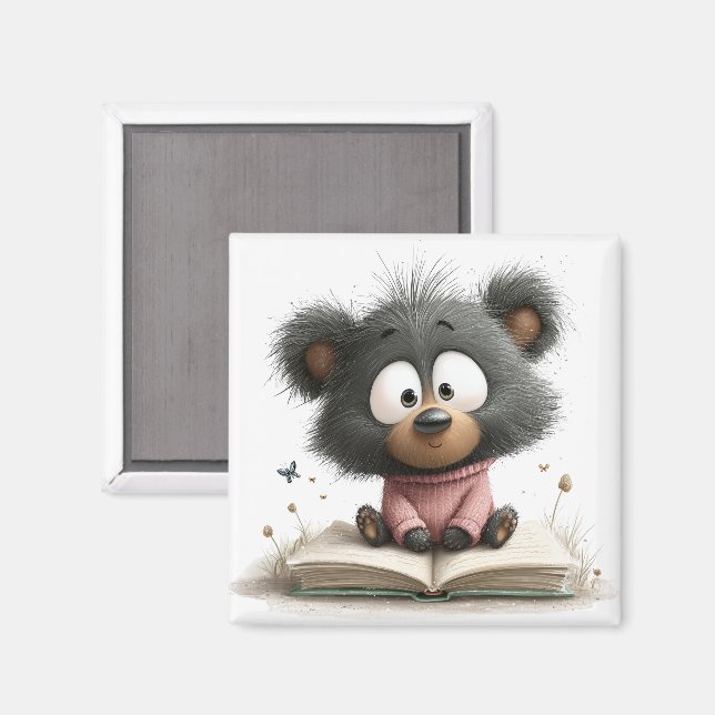 Bücherliebender Bärenmagnet Magnet (Vorderseite/Rückseite)