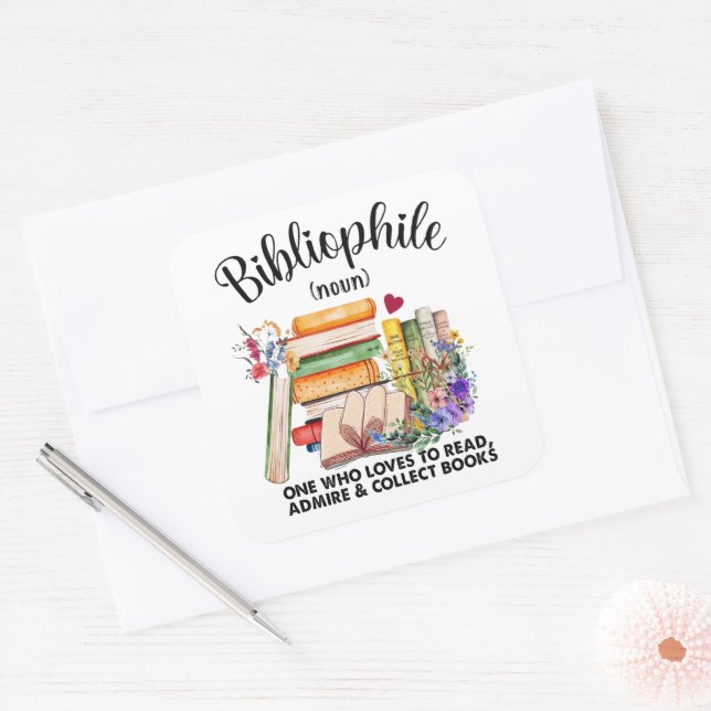 Bücherliebhaber-Definition Quadratischer Aufkleber (Umschlag)