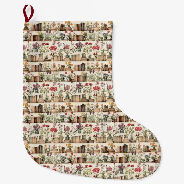 Bücherliebhaber, floral und botanisch, virtuelle B Großer Weihnachtsstrumpf (Vorderseite)