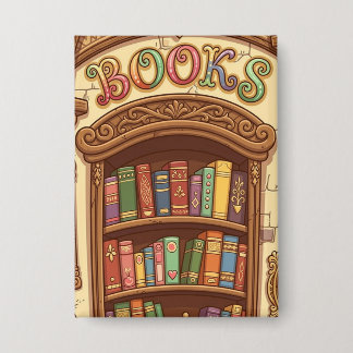 Bücherliebhaber Süße Cartoon-Bücherregal Fröhliche Button