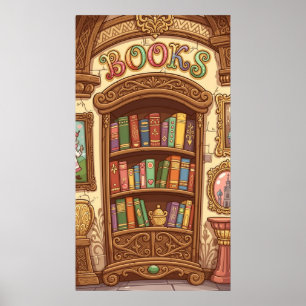 Bücherliebhaber Süße Cartoon-Bücherregal Fröhliche Poster