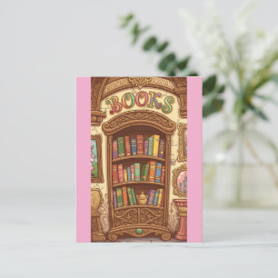 Bücherliebhaber Süße Cartoon-Bücherregal Fröhliche Postkarte