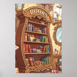 Bücherliebhaber Süße Cartoon Bücherregal mit Kreat Poster
