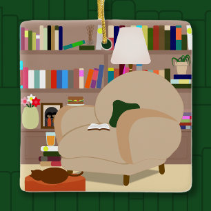 Bücherliebhaber Tag und Nacht Lesesessel und Schre Keramikornament