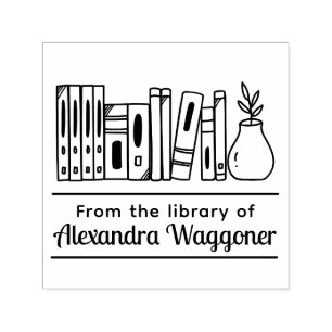 Bücherregal mit Pflanze „Aus der Bibliothek von“ Permastempel