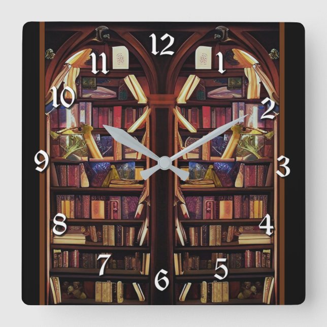 Bücherregale für Bücher Quadratische Wanduhr (Vorderseite)