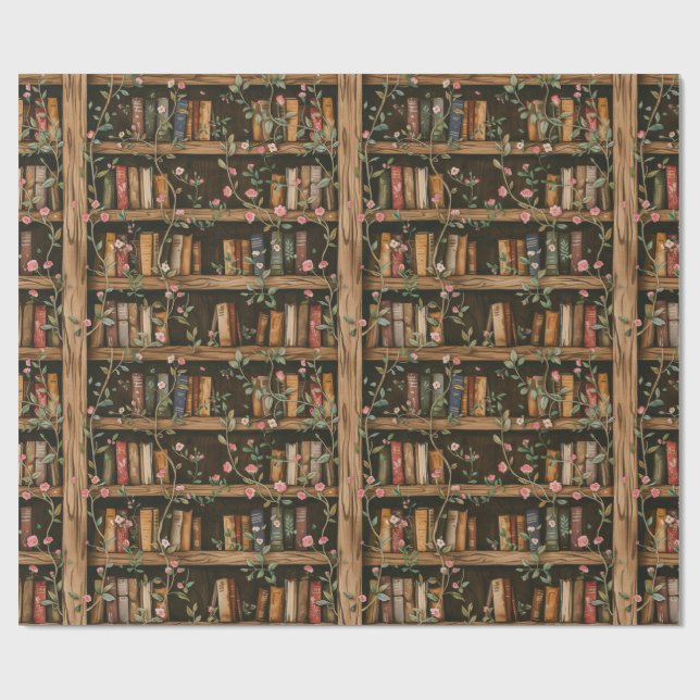 Bücherregale mit blühenden Reben Geschenkpapier (Flach)