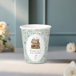 Bücherstapel Babydusche Wasserfarbe, Wildblume Pappbecher