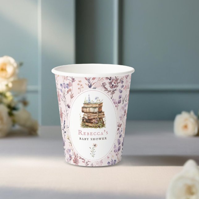 Bücherstapel Babydusche Wasserfarbe, Wildblume Pappbecher (Von Creator hochgeladen)