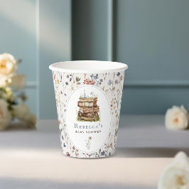 Bücherstapel Babydusche Wasserfarbe, Wildblume Pappbecher