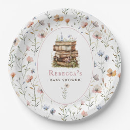Bücherstapel Babydusche Wasserfarbe, Wildblume Pappteller
