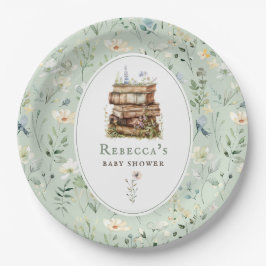 Bücherstapel Babydusche Wasserfarbe, Wildblume Pappteller