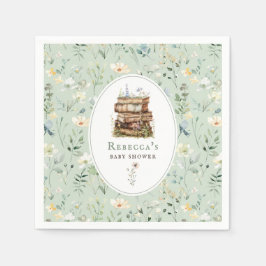 Bücherstapel Babydusche Wasserfarbe, Wildblume Serviette