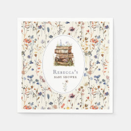 Bücherstapel Babydusche Wasserfarbe, Wildblume Serviette