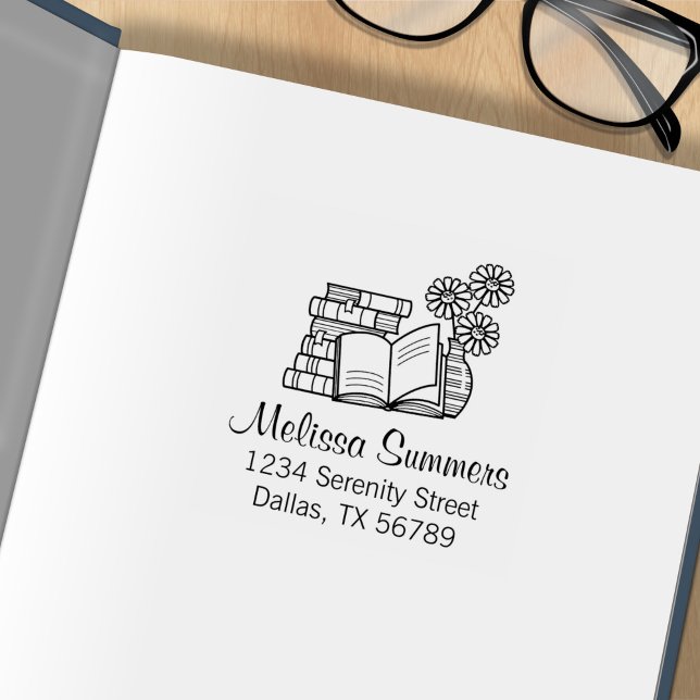 Bücherstapel, Buch öffnen, Blume Gummistempel (Von Creator hochgeladen)