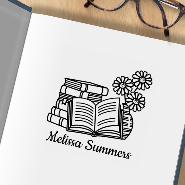 Bücherstapel, Offenes Buch, Blume Buchzeichen Gummistempel (Von Creator hochgeladen)