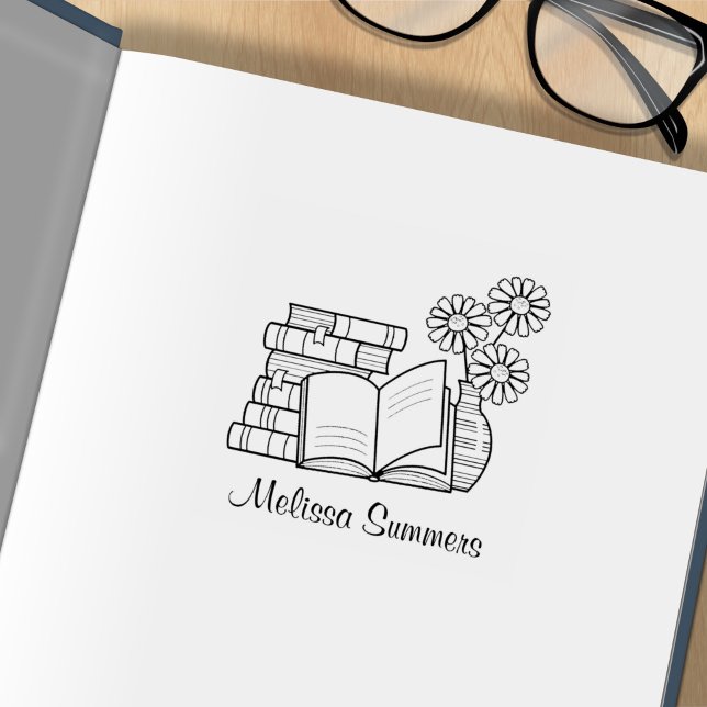 Bücherstapel, Offenes Buch, Blume Buchzeichen Gummistempel (Von Creator hochgeladen)