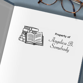 Bücherstapel und Buchzeichen mit offenen Büchern Permastempel