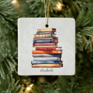 Bücherstapel Wasserfarbe Vintage Lesers Writers Keramikornament