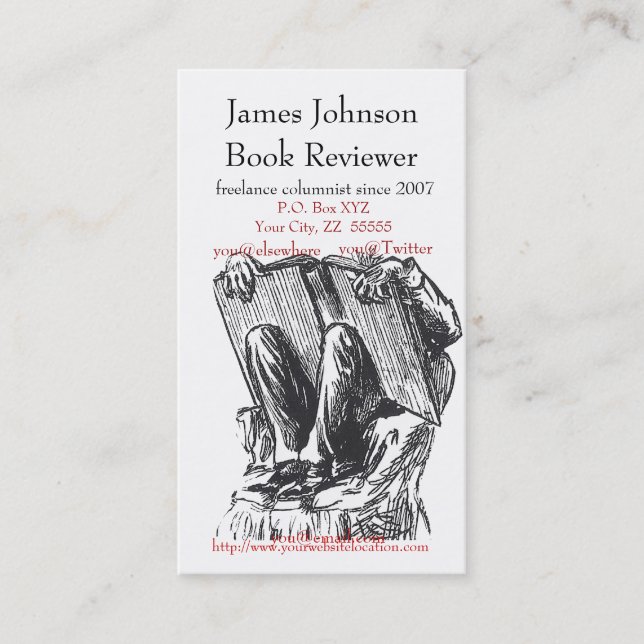 Bücherwurm, der regelmäßige Visitenkarte liest (Vorderseite)