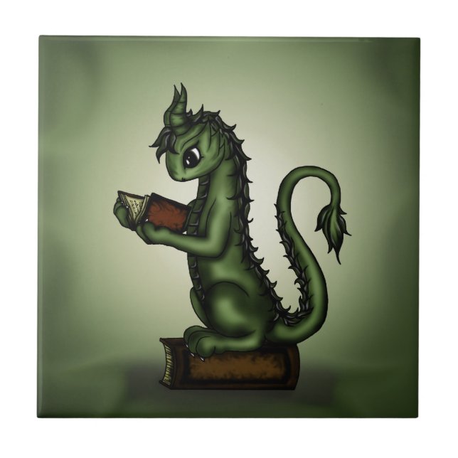 Bücherwurm-Drache Fliese (Vorderseite)