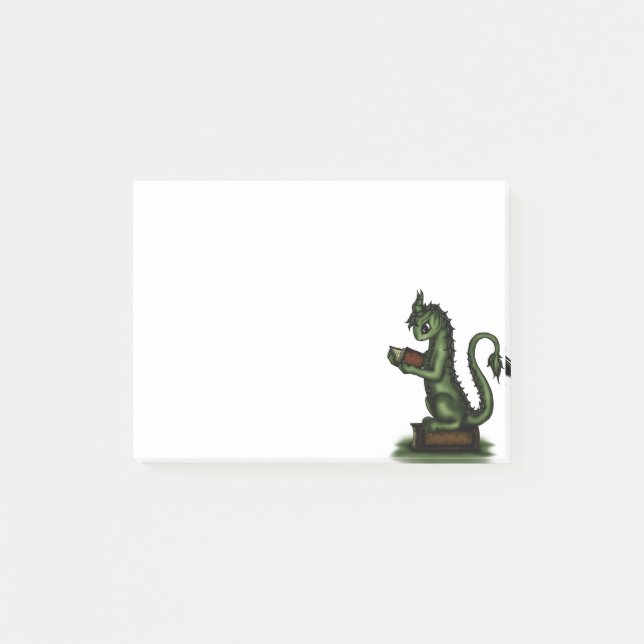 Bücherwurm-Drache Post-it Klebezettel (Vorderseite)
