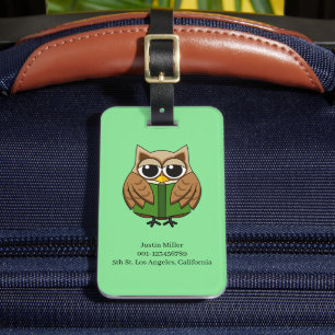 Bücherwurm-Eule liest Buch-Cartoon Personalisier Gepäckanhänger