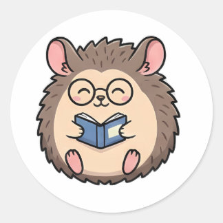 Bücherwurm Igel Runder Aufkleber