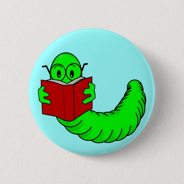 Bücherwurm-Knopf Button (Vorderseite)