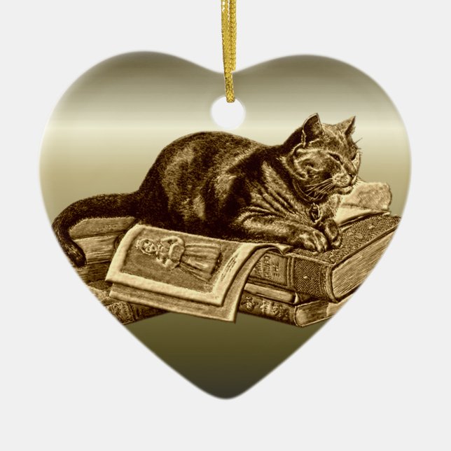 Bücherwurm-Miezekatze-Katzen-Lesebücher Keramik Ornament (Vorne)