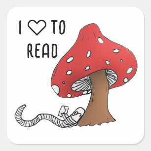 Bücherwurm unter einem Pilz Quadratischer Aufkleber