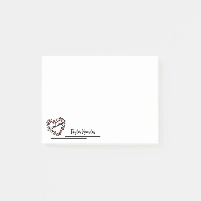 Buchhalter Leopard Herzrahmen Weiß 4"x3" Post-it Klebezettel (Vorderseite)
